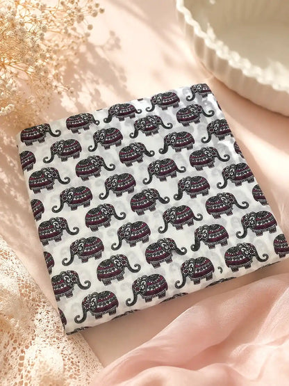 Royal Elephant Printed Cotton Fabric Cut