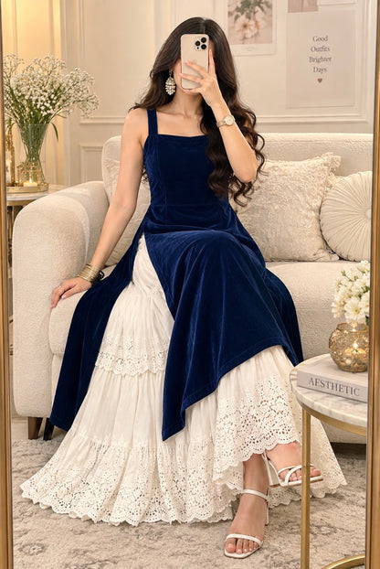 Royal Blue Velvet Gulnaz Kurta