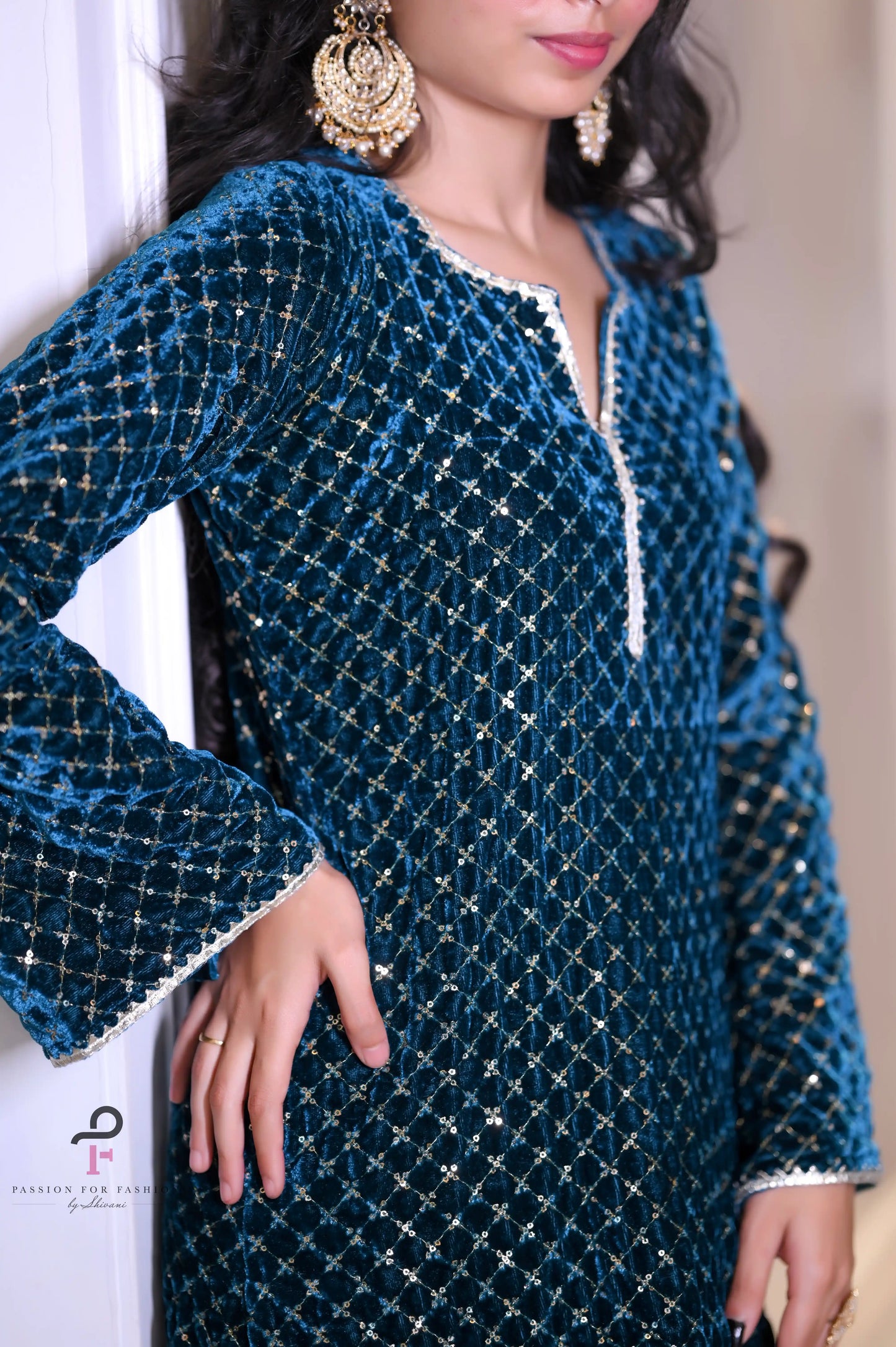 Gold Turquiose Embroidered Gulnaz Kurta