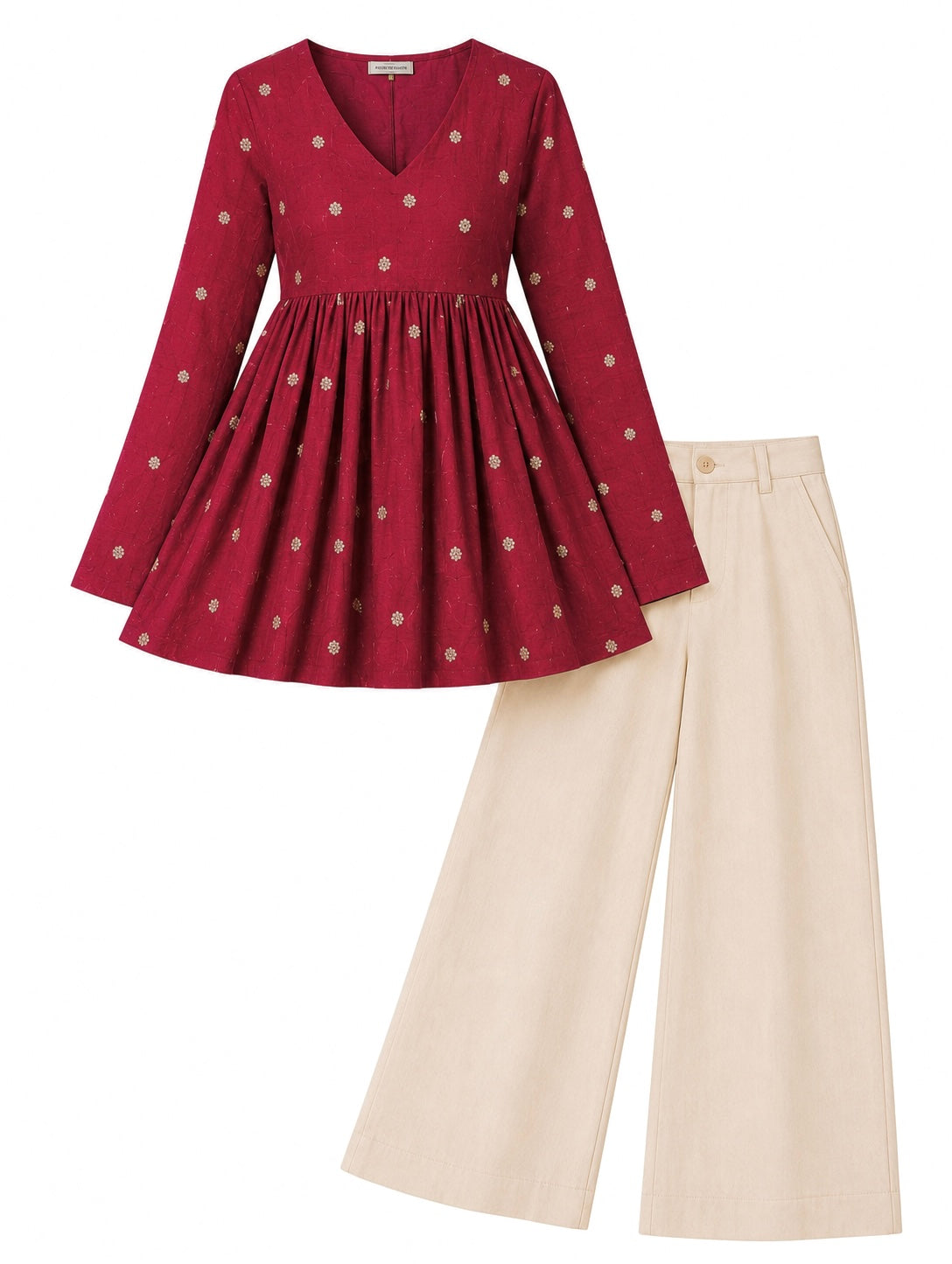 Maroon Embroidered Flared Peplum Top