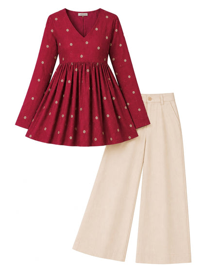 Maroon Embroidered Flared Peplum Top