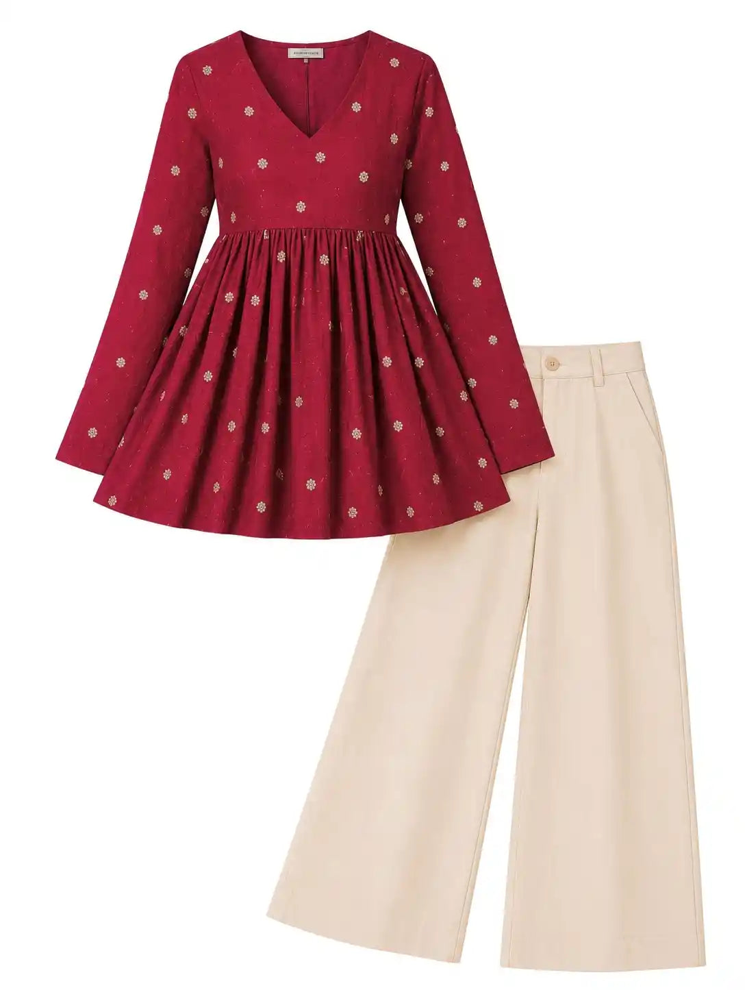 Maroon Embroidered Flared Peplum Top