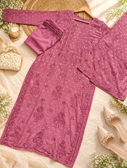 Berry Pink Chikankari Embroidery Suit Set
