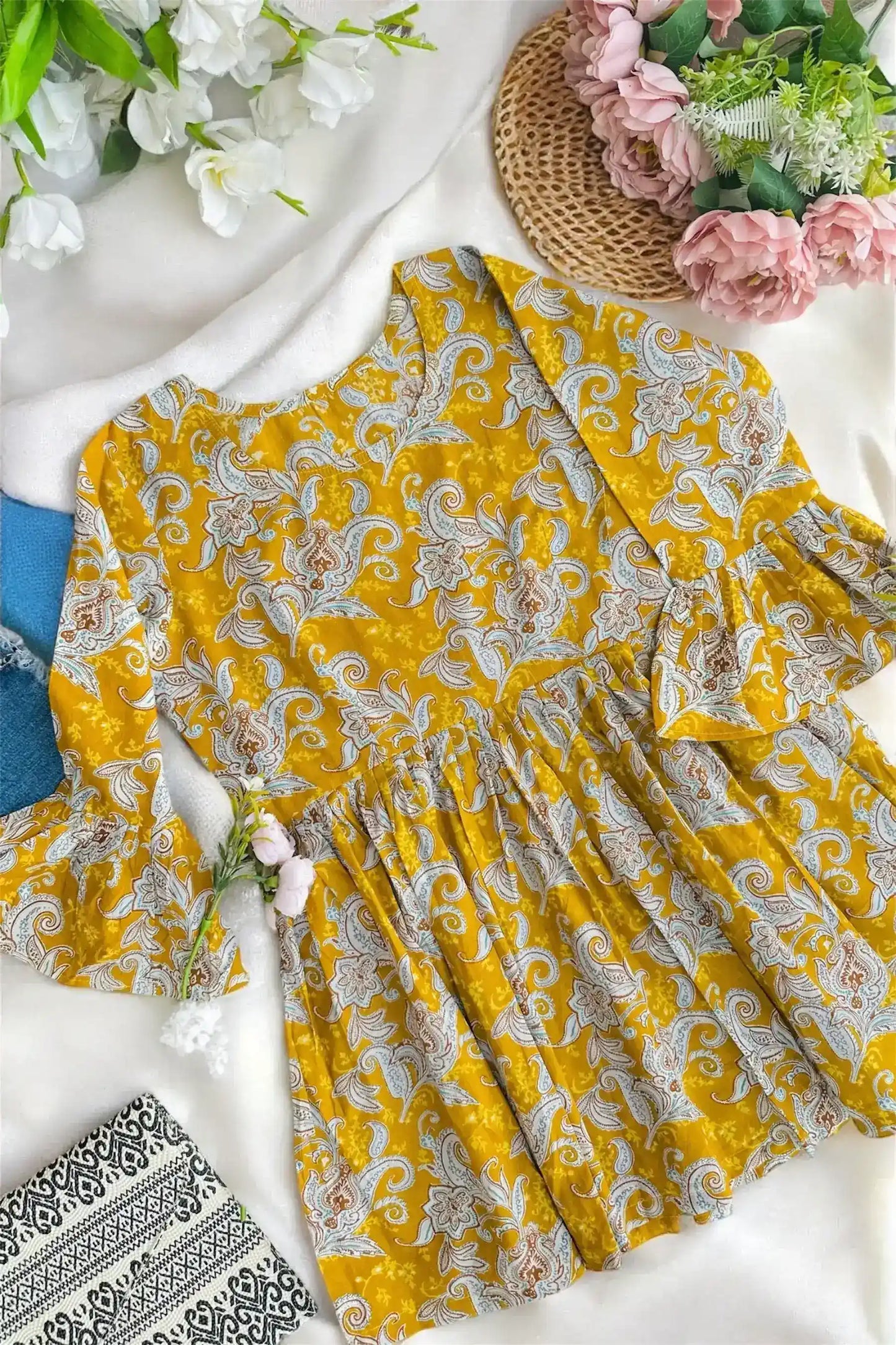 Mustard Kalamkari Jaipuri Short Top