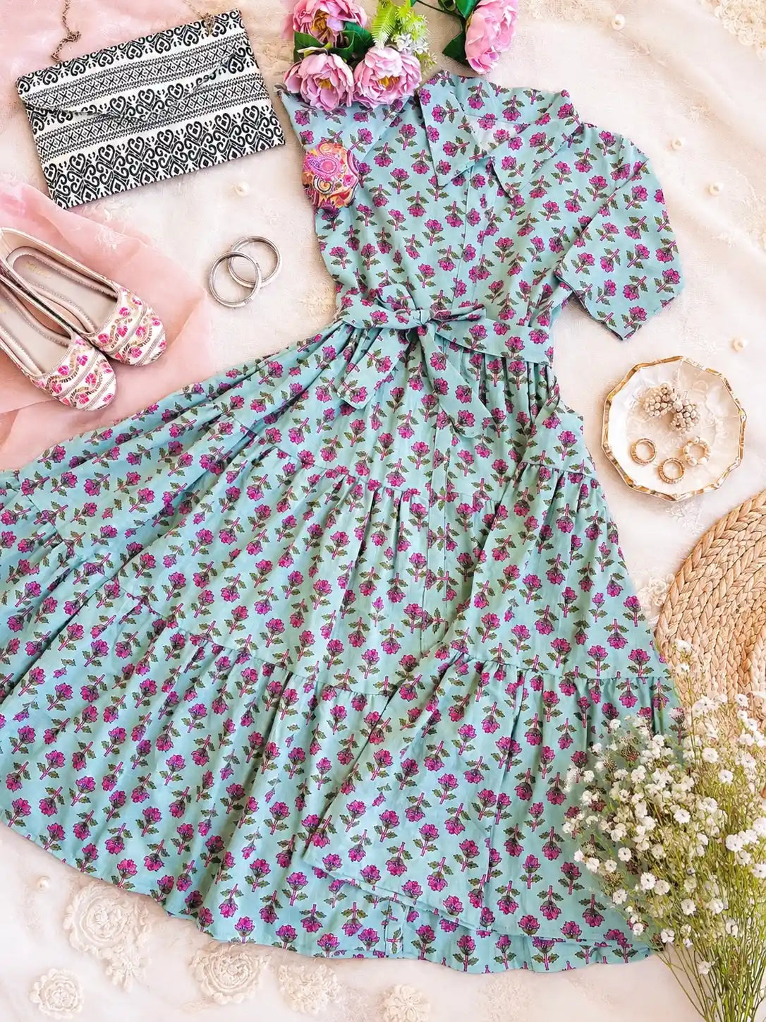 Pastel Block Collar Flared Dress