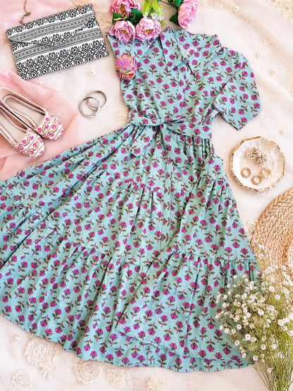 Pastel Block Collar Flared Dress