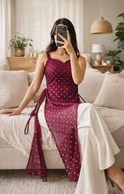 Wine Sweetheart Mirror Gulnaz Kurta