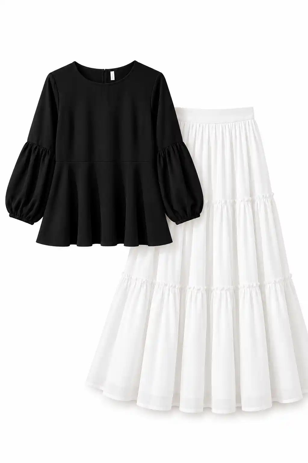 Chic Black Puff Sleeve Peplum Top