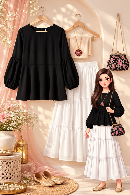 Chic Black Puff Sleeve Peplum Top