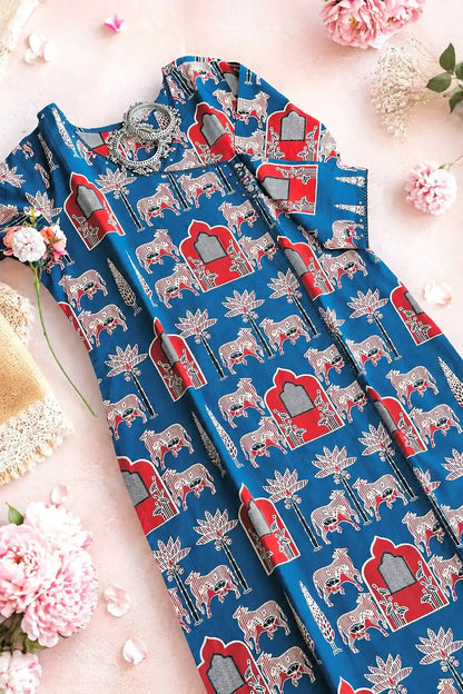 Warli Blue Mul Budget Kurta