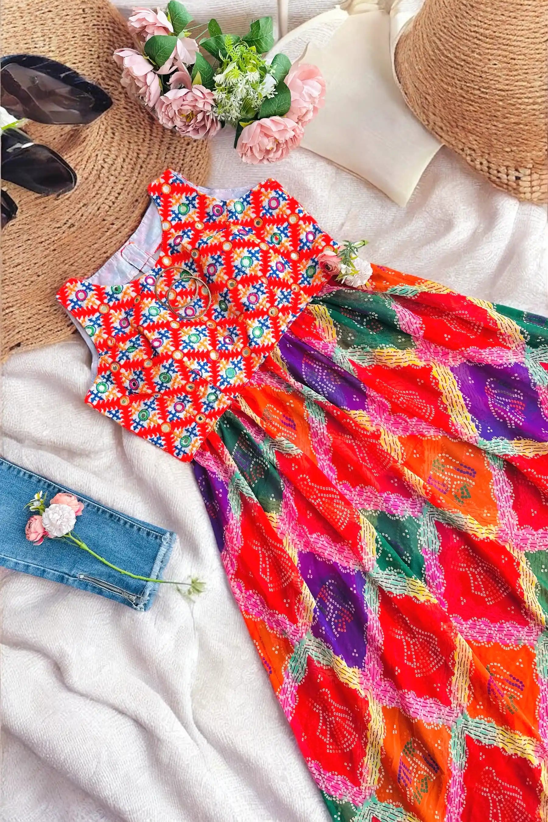 Gamti Bandhej Multicolor Gulnaz Kurta