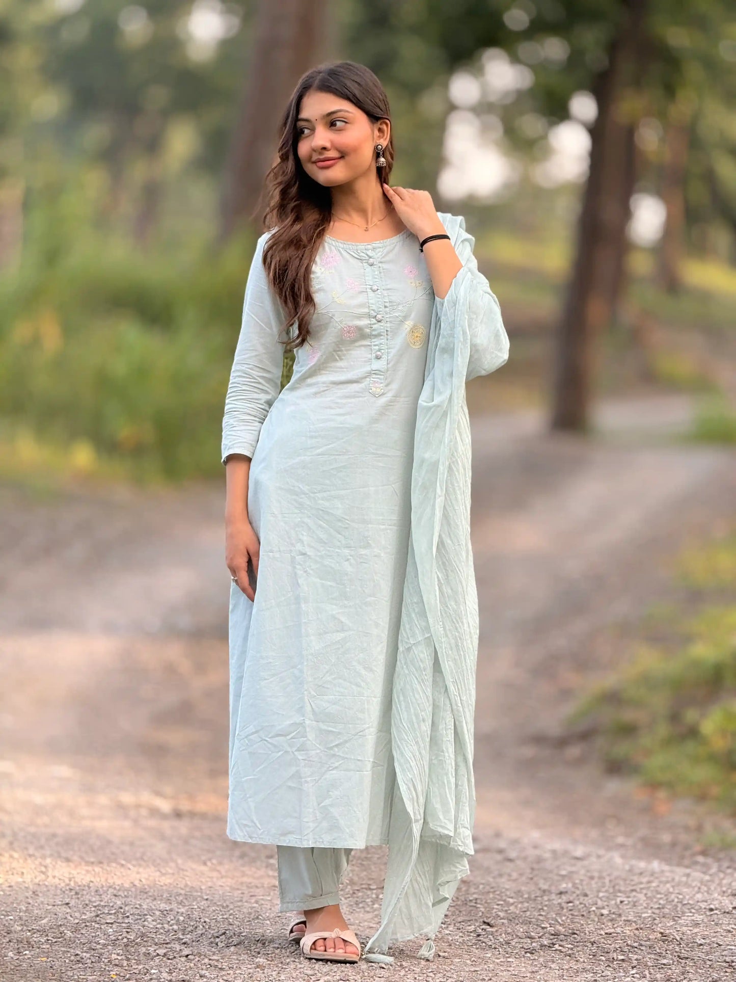 Pastel Aqua Blossom Kurta Set