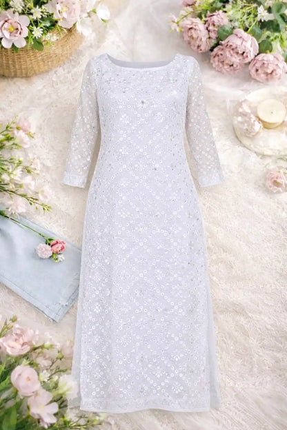 Soft White Mirror Gulnaz Kurta