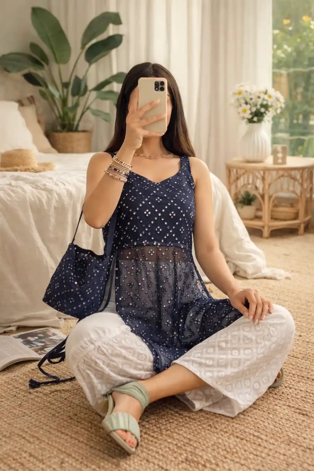 Orient Blue Mirror Gulnaz Kurta