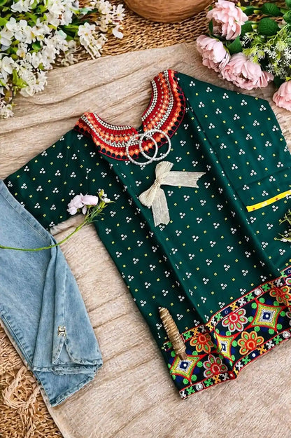 Green Bandhej Gamti Kurta