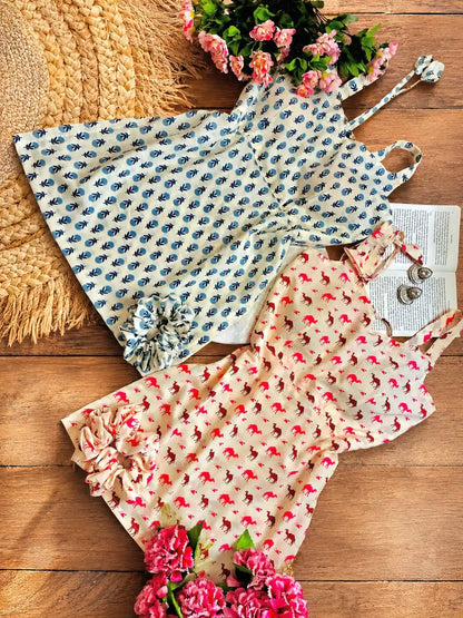 Pink Camel Handblock Short Kurta