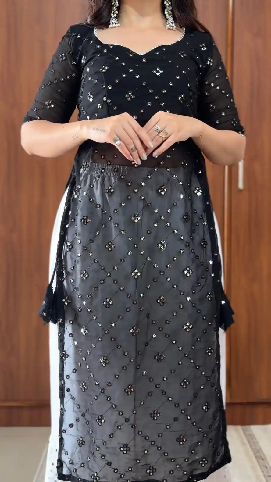 Classy Black Mirror Embroidered Gulnaz Kurta