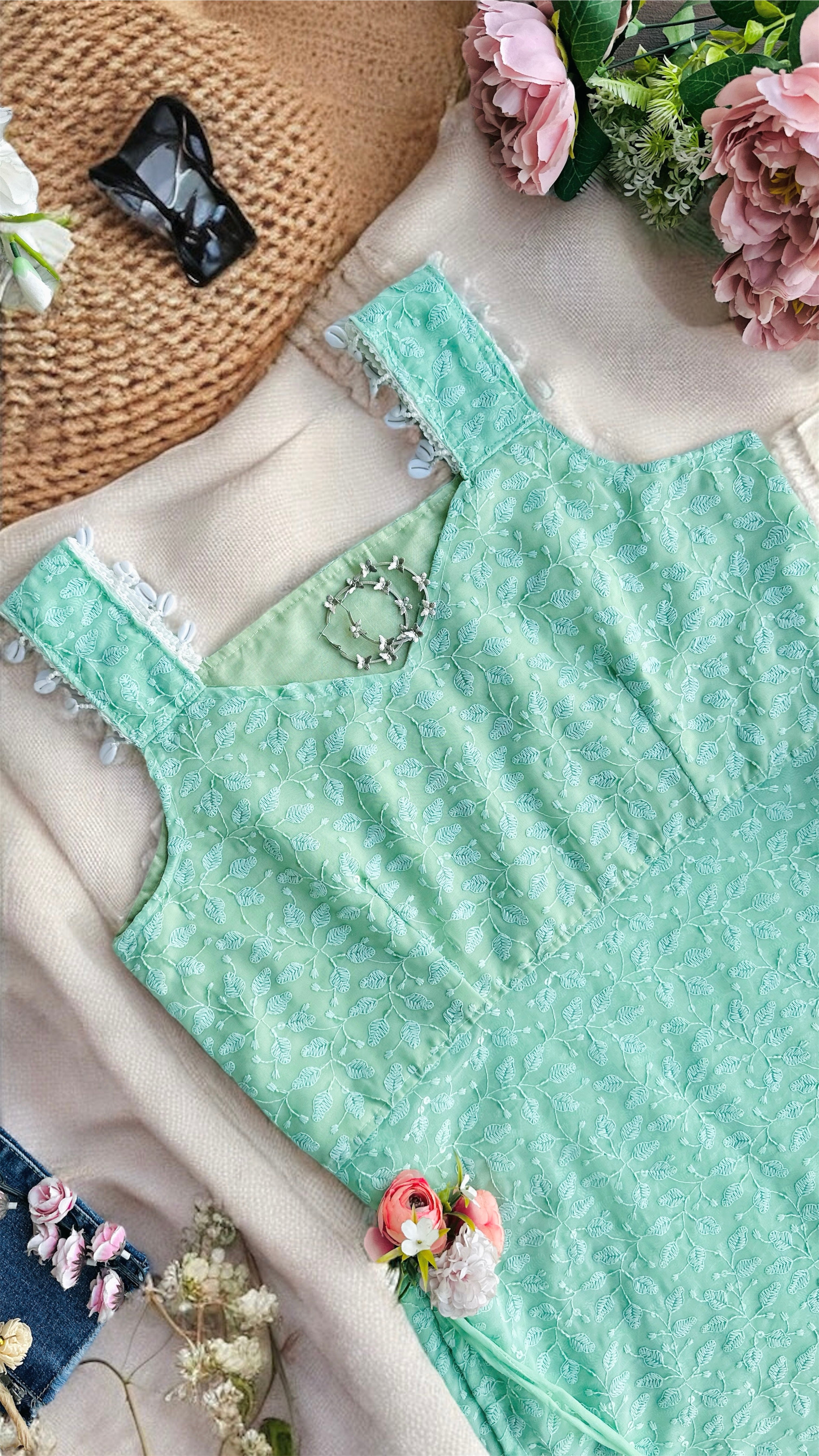 Mint Bloom Shell Gulnaz Kurta