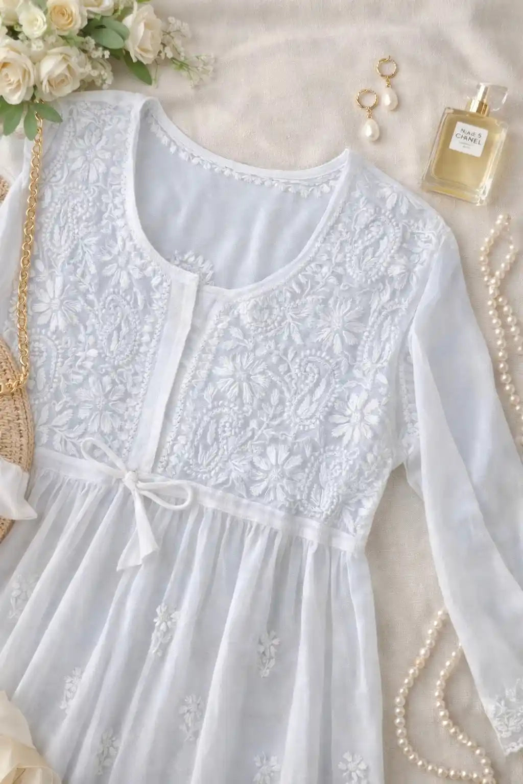 Dreamy White Short Chikan Top
