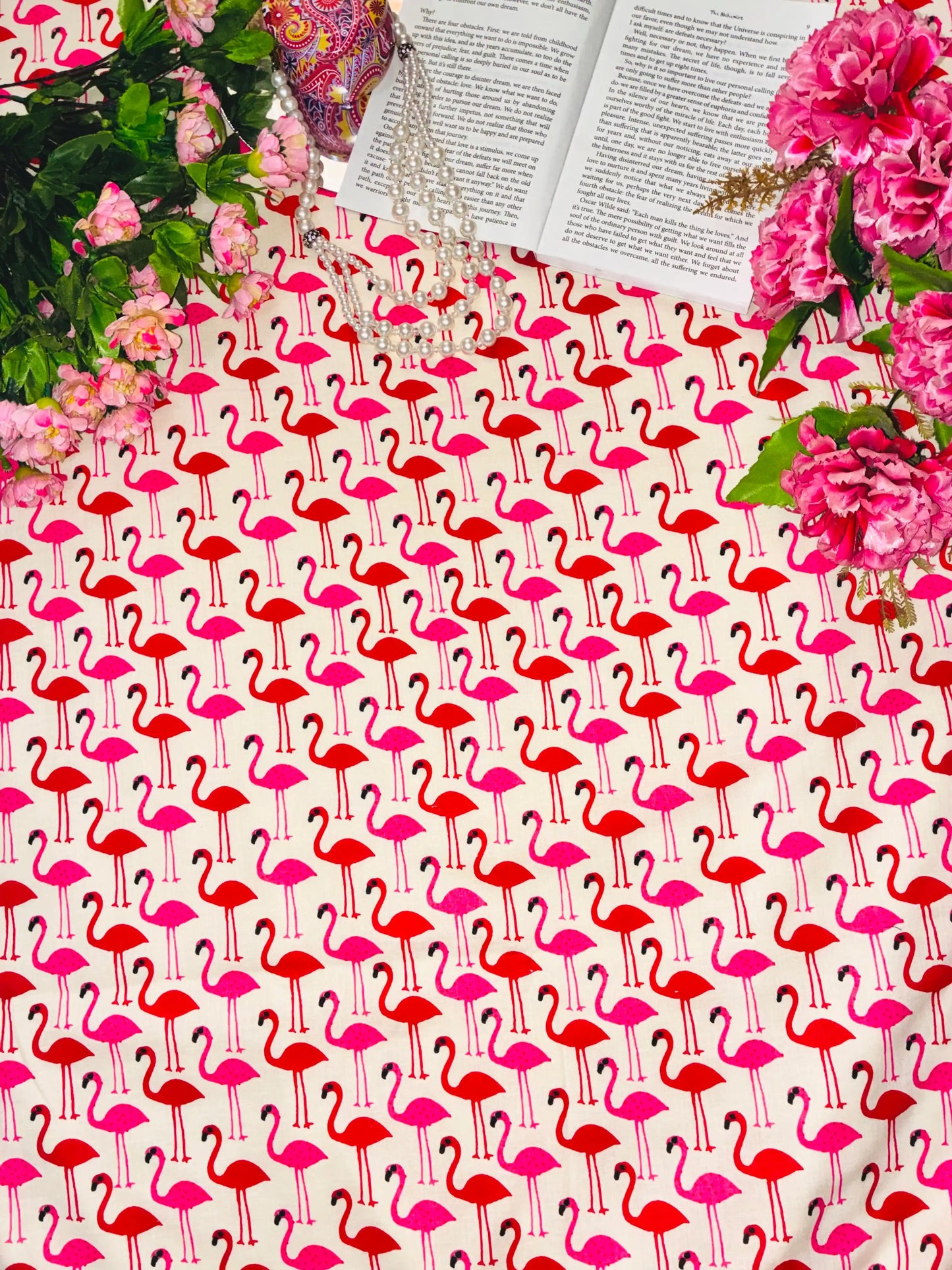 Pink Flamingo Print Cotton Fabric