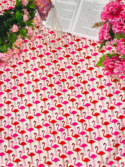 Pink Flamingo Print Cotton Fabric