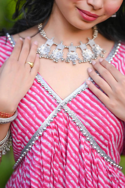 Rosebloom Pink Lehriya Gulnaz Anarkali