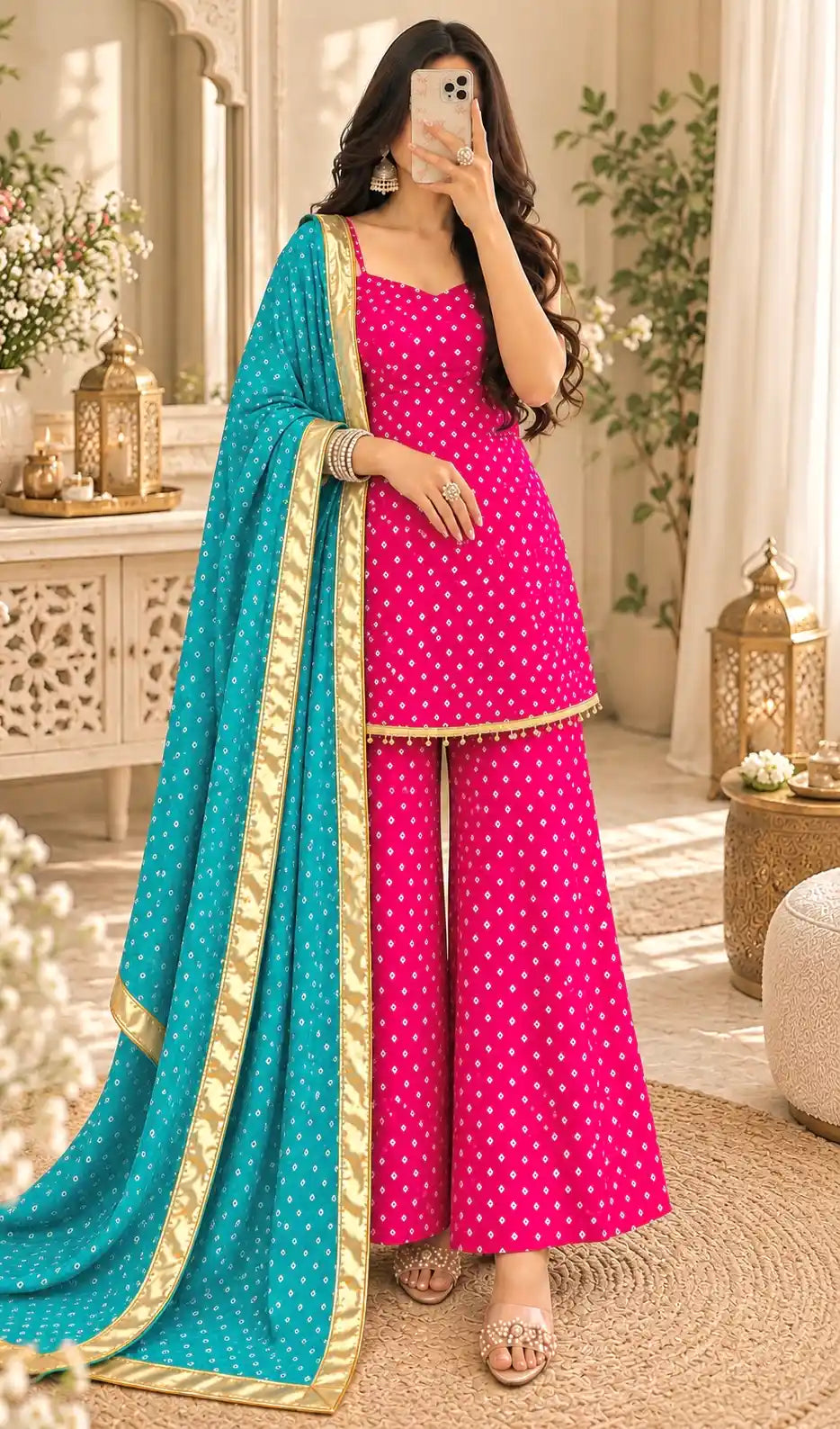 Pink Bandhej Gulnaz Meher Suit