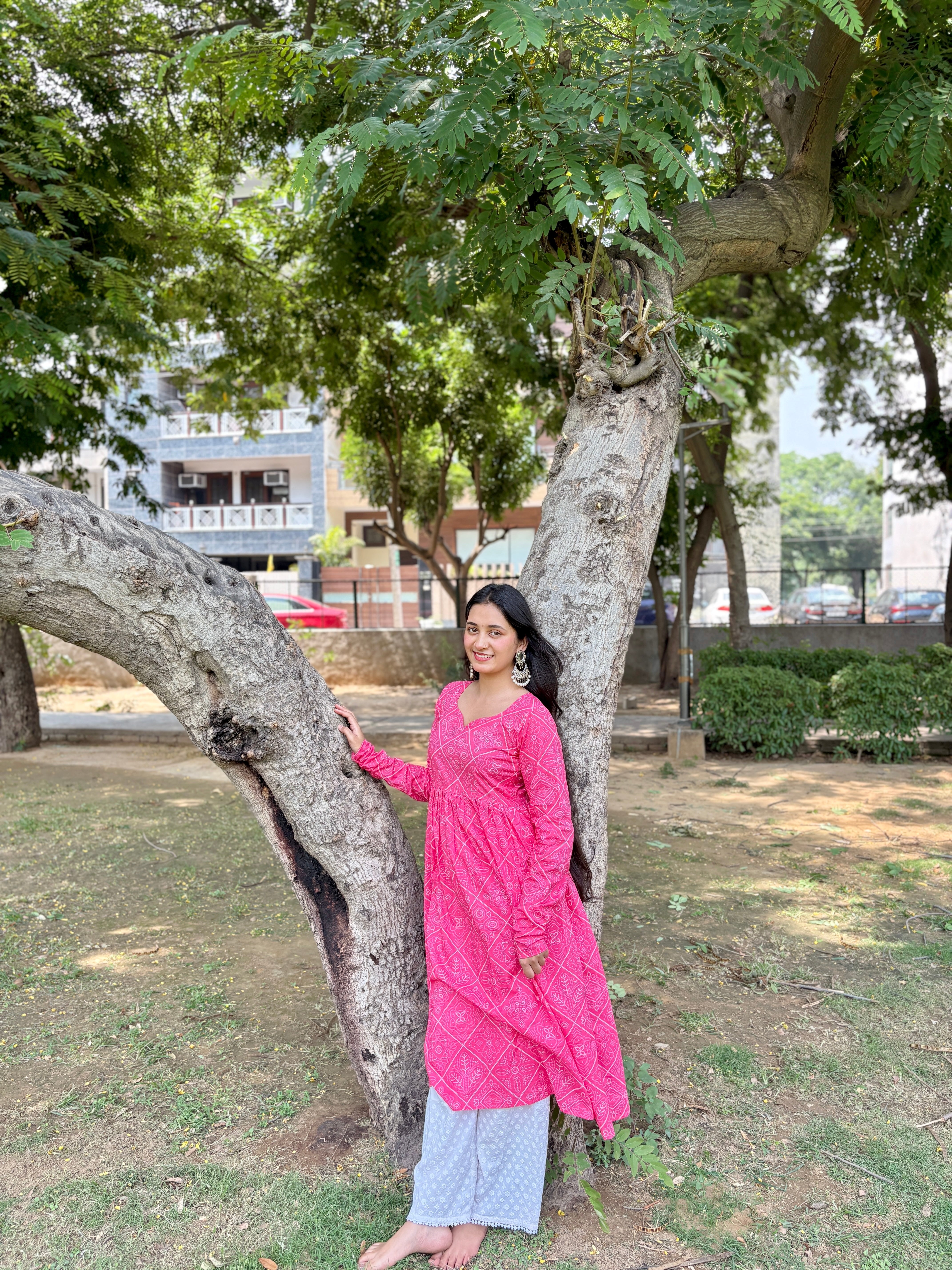 Mulmul Bandhej Jaipuri Twirl Kurta
