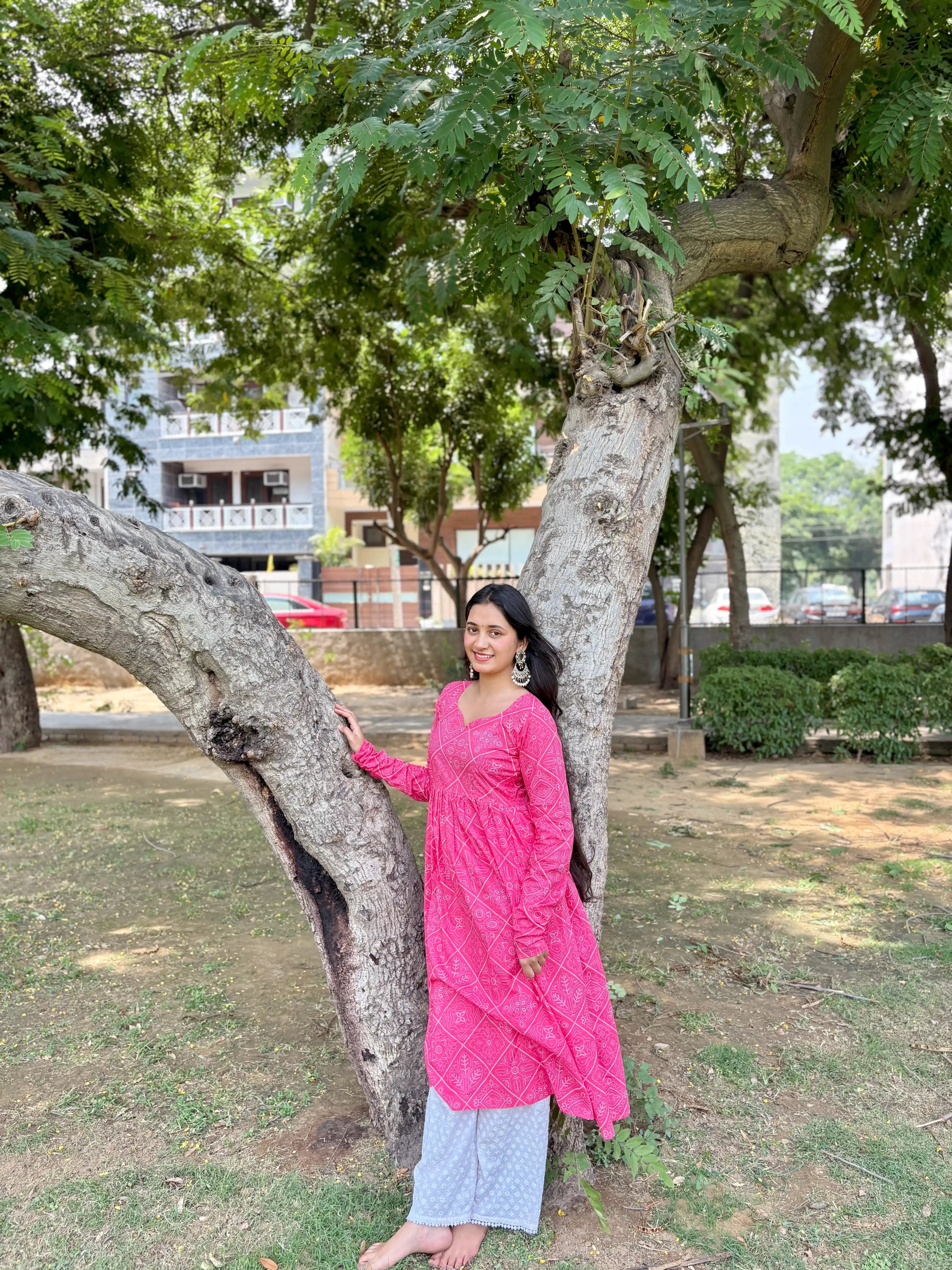 Mulmul Bandhej Jaipuri Twirl Kurta