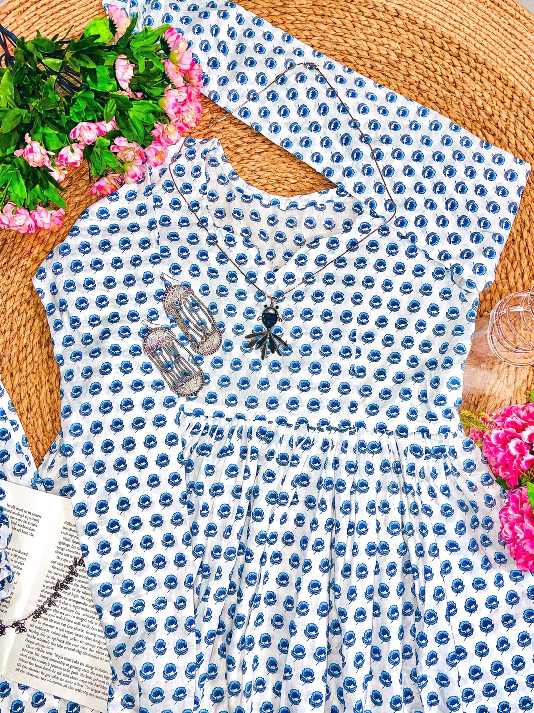 Meher Blue Floral Mulmul Suit Set