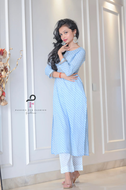 Block Blue Meher Embroidered Suit Set