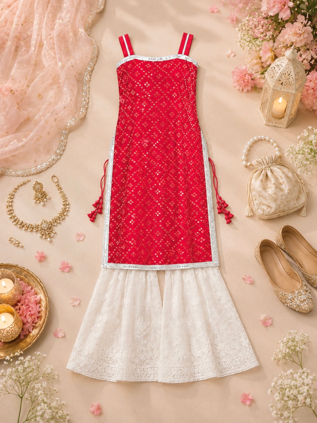 Fenil’s Scarlet Maroon Mirror Gulnaz Kurta