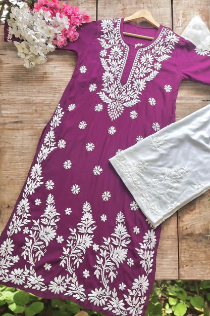 Shimmer Wine Naaz Chikan Kurta