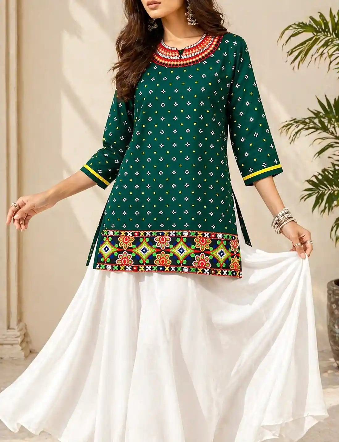 Green Bandhej Gamti Kurta