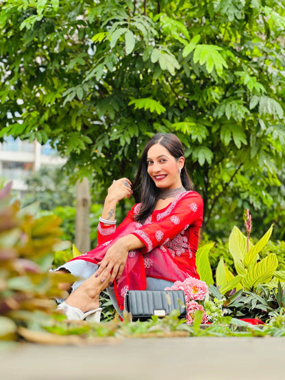 Scarlet Maroon Noor Chikan Kurta