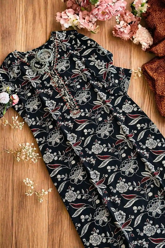 Kalamkari Black Mul Budget Kurta