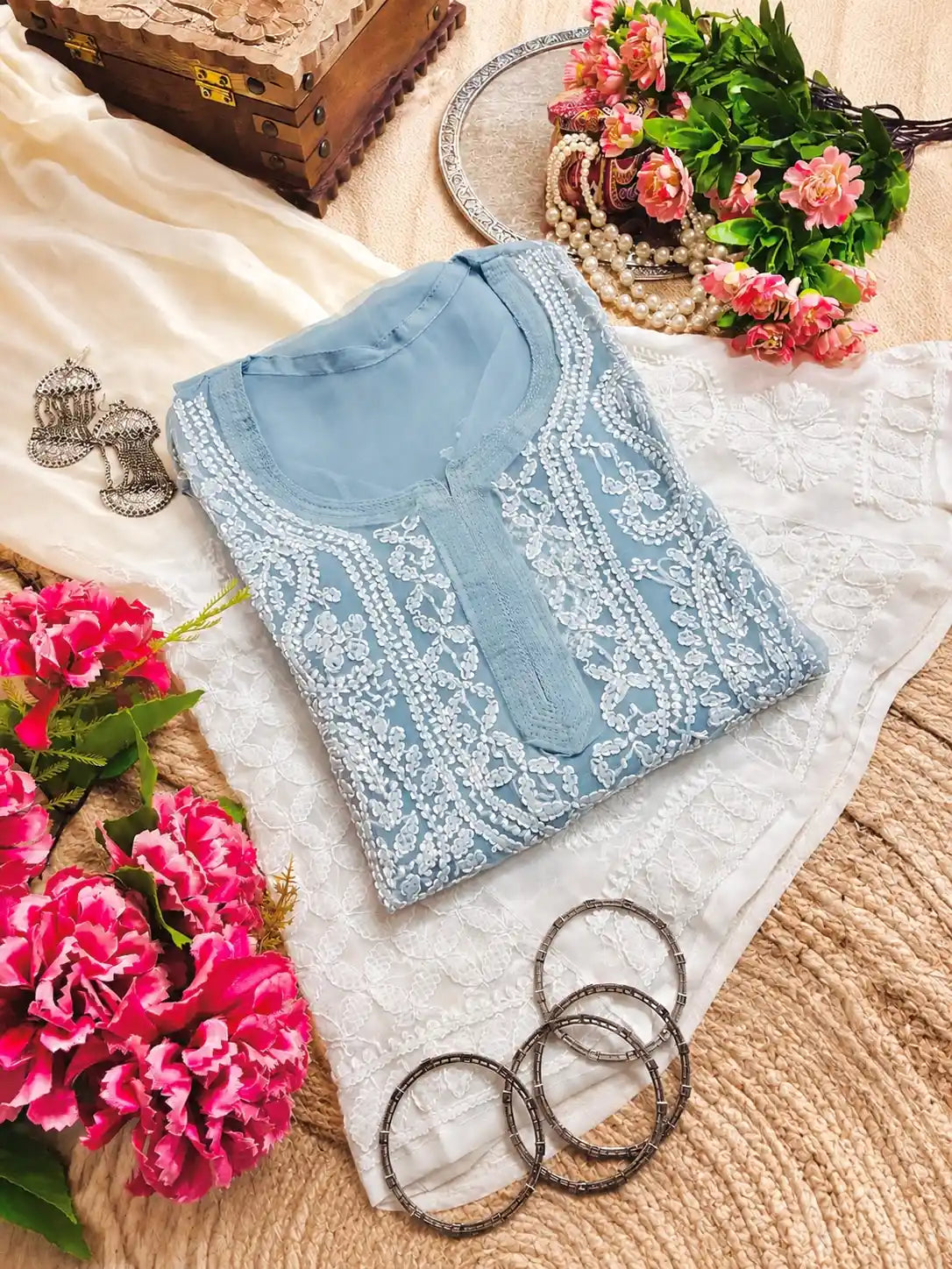 Classic Grey Noor Chikan Kurta