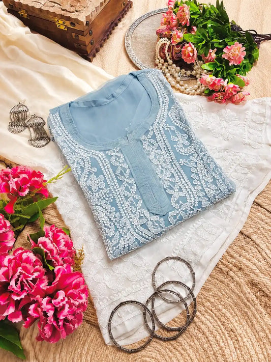 Classic Grey Noor Chikan Kurta