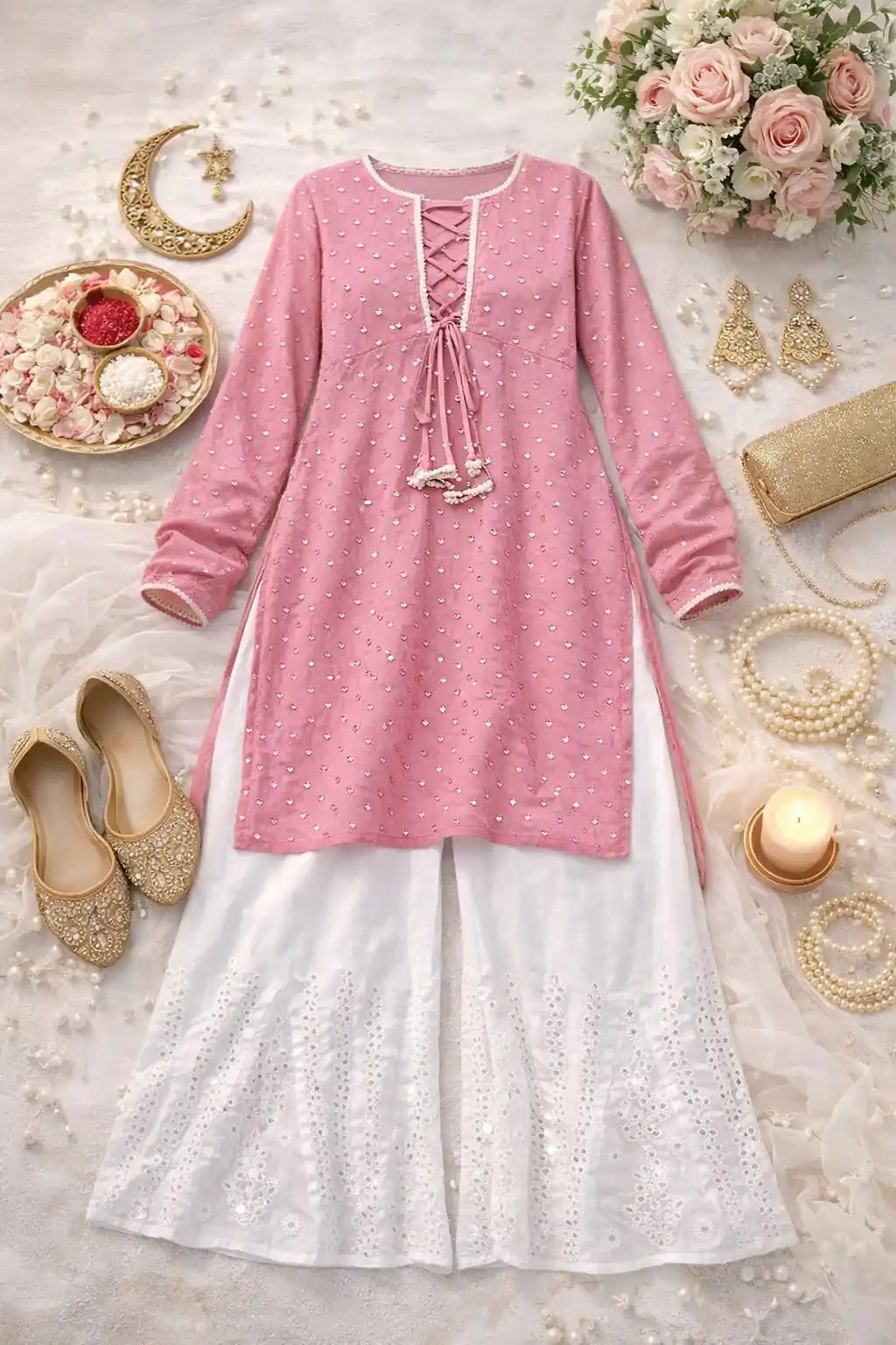 Peach Dori Mirror Gulnaz Kurta