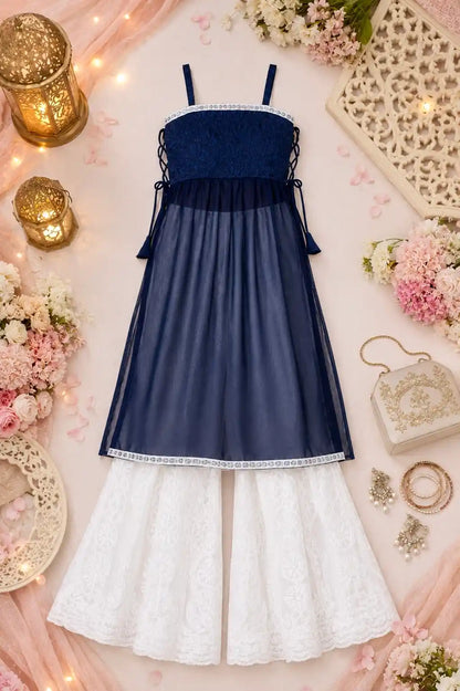 Monochrome Blue Embroidered Gulnaz Kurta