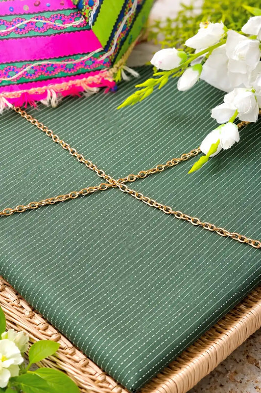 Emerald Green Handprinted MulMul Fabric Cut