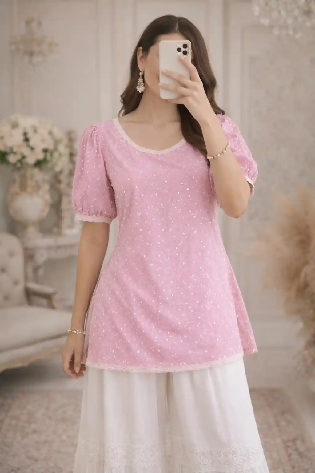 Gulnaz Pink Embroidered Short Kurta