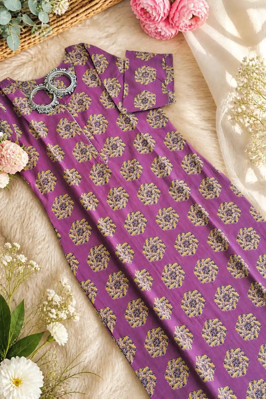 Purple Block Mul Budget Kurta