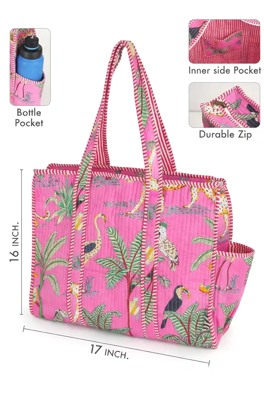 Pink Artisan Block Printed Tote Bag