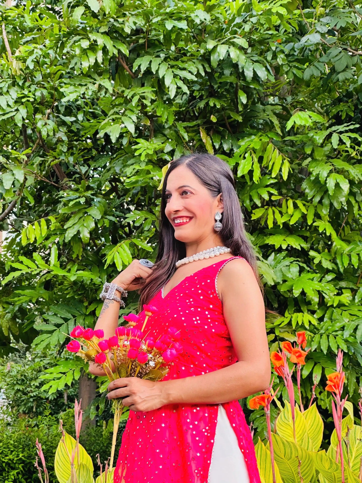 Salmon Pink Mirror Gulnaz Kurta