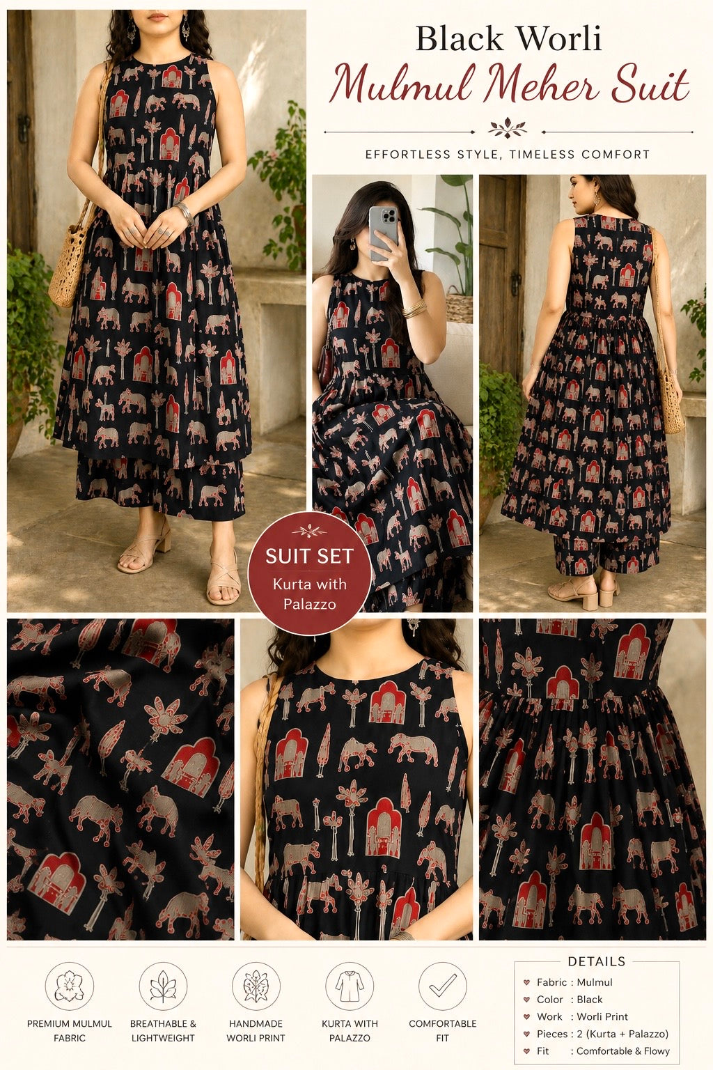 Black Worli Mulmul Meher Suit