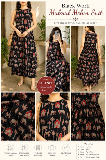 Black Worli Mulmul Meher Suit