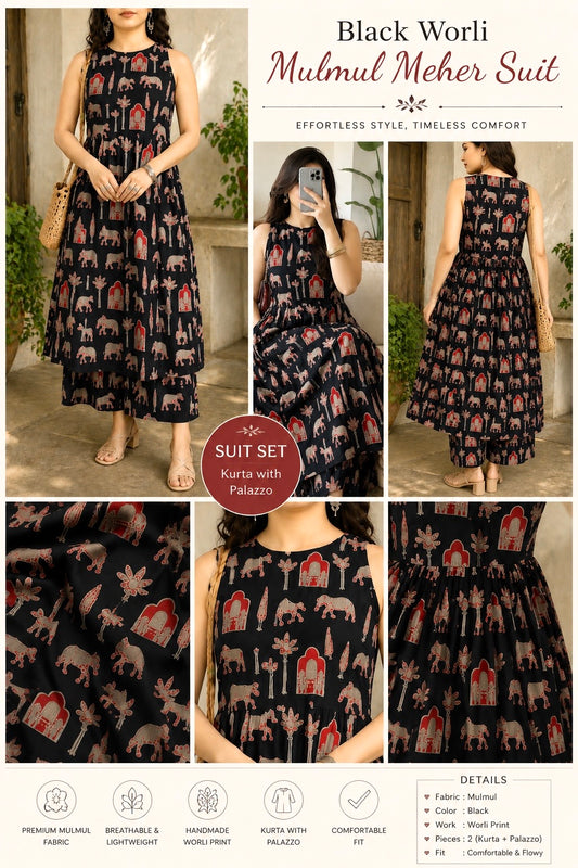 Black Worli Mulmul Meher Suit