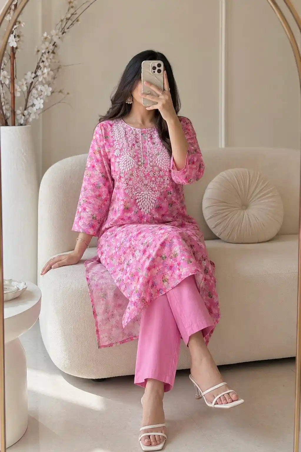 Pink Chikankari Meher Suit Set