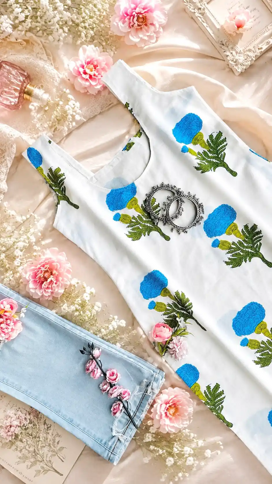 Blue Bloom Elegance Kurta
